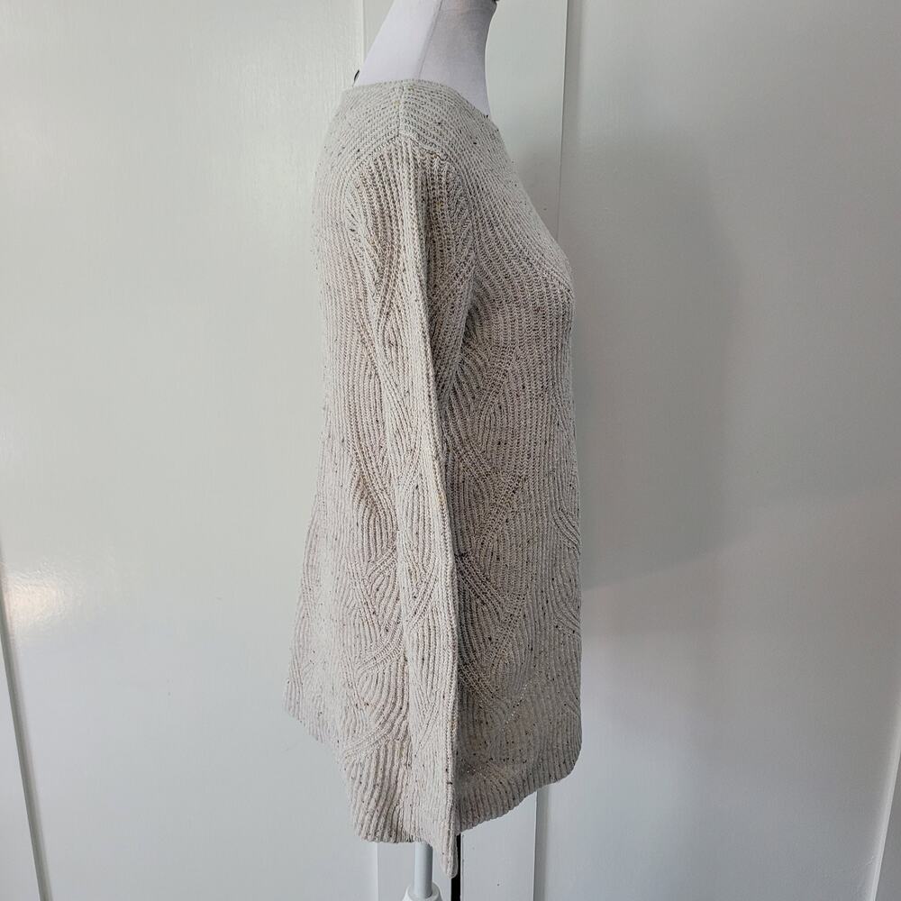 J.Jill Size XS Cream Speckled Sweater Long Pullover Cable‎ Stitch Relaxed Fit - Picture 2 of 9